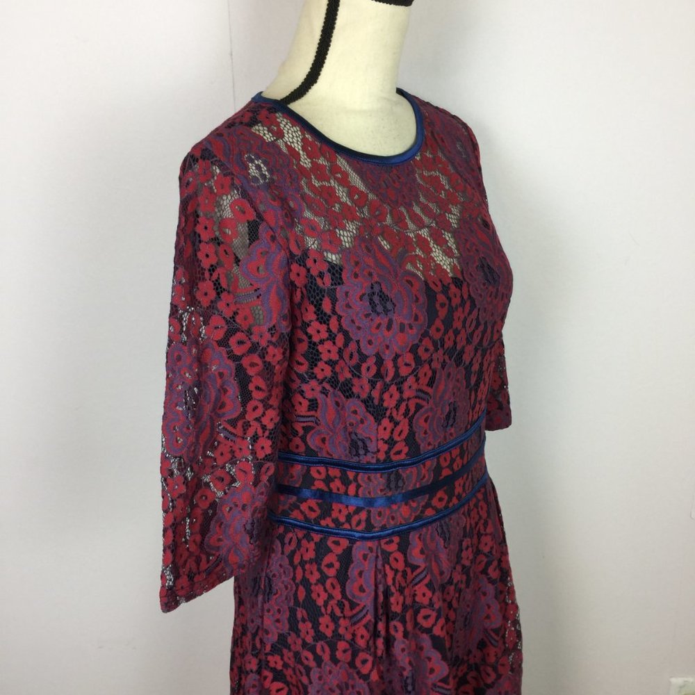 Miusol Fit & Flare Dress Size M Womans Red & Purple Lace Floral Half Sleeve - Picture 14 of 16